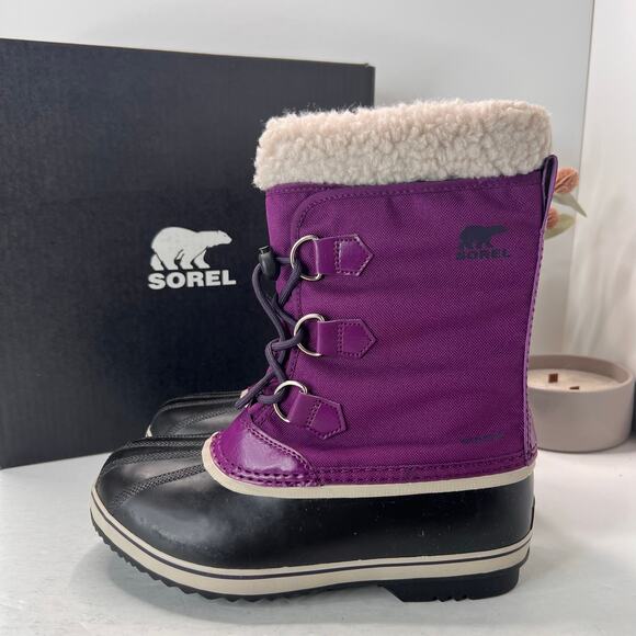 Sorel Yoot Pac TP Waterproof Boot Nylon Sherpa Wild Iris NY1962-594 Youth 6 NWD - Picture 1 of 12